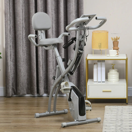Folding Exercise Bike, 8-Level Magnetic Resistance, Adjustable Seat, Grey Exercise & Stationary Bikes Grey at Gallery Canada
