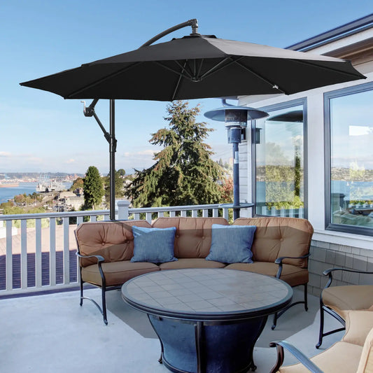 9.7ft Offset Patio Umbrella, 8 Ribs, Crank Handle, Black Offset Cantilever Umbrellas Black at Gallery Canada