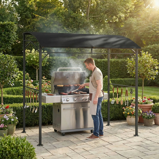 7' x 5' Black Garden Grill Canopy, BBQ Gazebo Tent With Steel Frame, Black BBQ Grill Gazebos Black at Gallery Canada