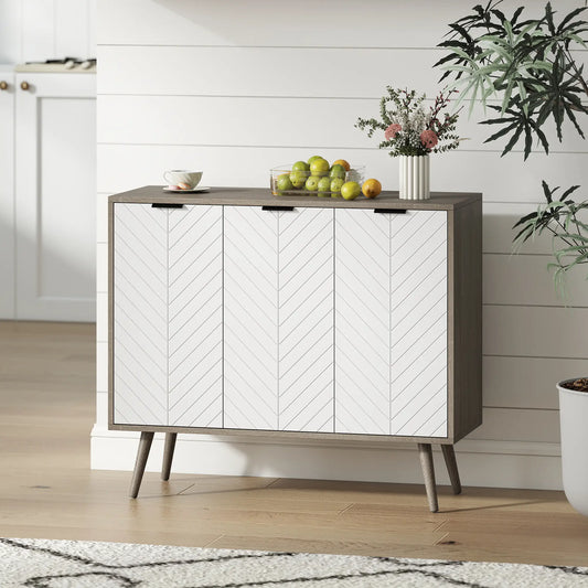 Modern Sideboard Buffet, Dining Room Cabinet, Adjustable Shelves, 3 Doors, Grey Storage Cabinets White, Grey at Gallery Canada