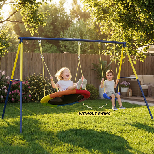 Kids Swing Set, Heavy Duty Metal, 2 Seat, Supports 150 kg, Indoor Outdoor, Blue Gym Sets & Swings Blue, Yellow at Gallery Canada