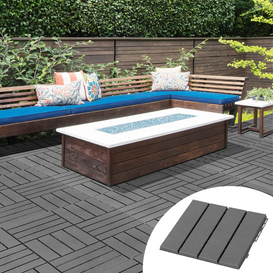 9 Pcs PP Interlocking Deck Tile, 12 x 12, Indoor Outdoor, Black Deck Tiles Black at Gallery Canada