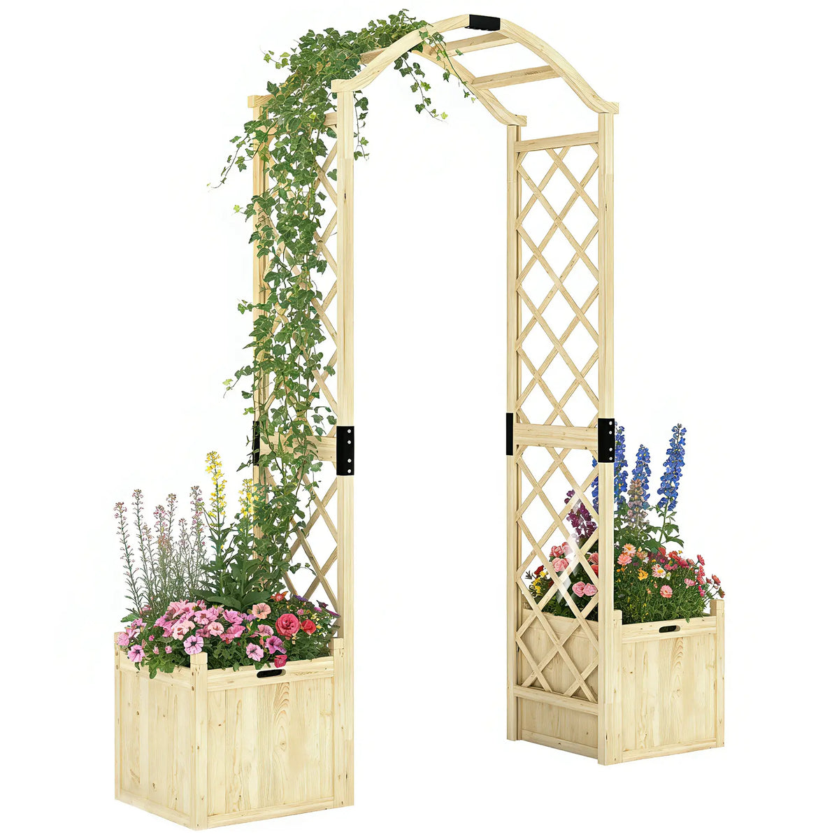 Wooden Garden Arch With 2 Planter Boxes, Arch Trellis, Natural Wood Garden Arches at Gallery Canada