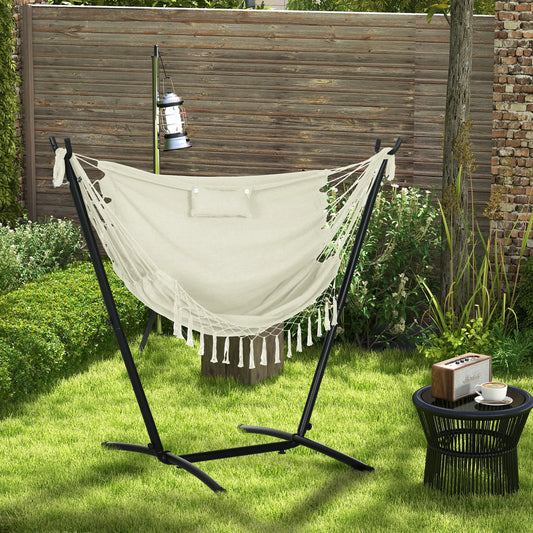 Patio Hammock Chair With Stand, Outdoor Swing, Cream Patio Swings with Stand Black, Cream at Gallery Canada