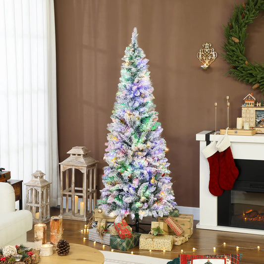 6ft Flocked Christmas Tree, Dual Colour LED Light, 11 Modes, Easy Assembly, Dual Colour Flocked Christmas Trees Green, White at Gallery Canada