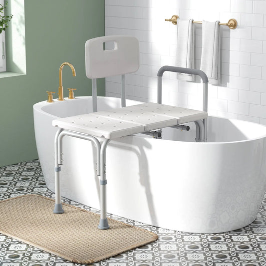 6-Level Adjustable Bath Shower Bench, Aluminum, Non-Slip Feet, White Bath Chairs White at Gallery Canada