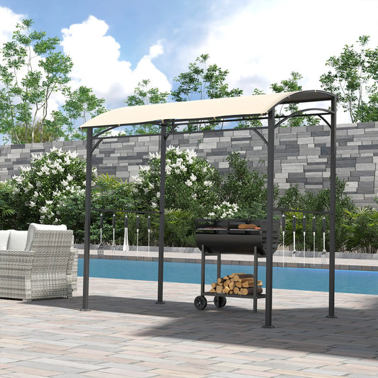 7' x 5' BBQ Grill Gazebo Tent, Steel Frame, Hooks, Beige BBQ Grill Gazebos Beige at Gallery Canada