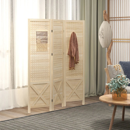 4.7' Wooden Room Divider, 3 Panel Folding Privacy Screen, Natural Room Dividers Natural at Gallery Canada
