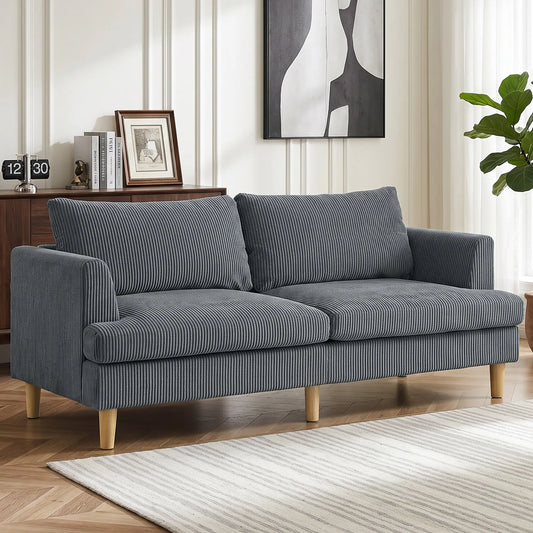 3 Seater Sofa, 74" Corduroy Couch, Solid Wood Legs, Dark Grey 3-Seater Sofas Dark Grey at Gallery Canada