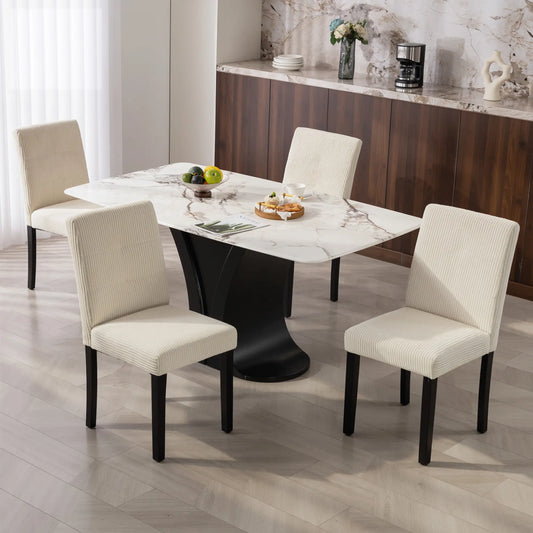 Modern Dining Chairs Set of 4, Rubberwood Legs, Padded Seat, Beige