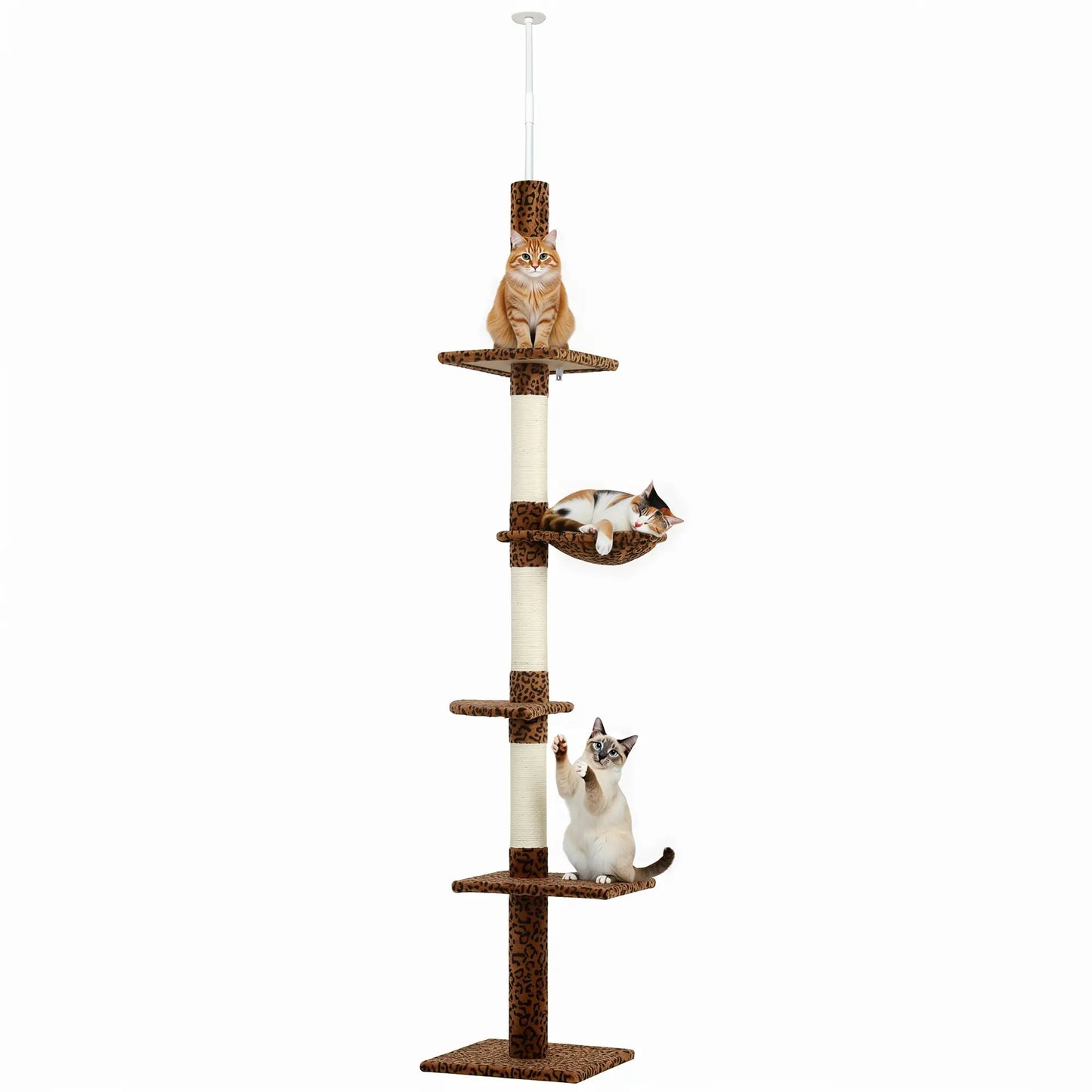 8.5ft Cat Tree 5-Tier Kitty Activity Center With Scratching Post, Leopard Print Floor to Ceiling Cat Trees at Gallery Canada