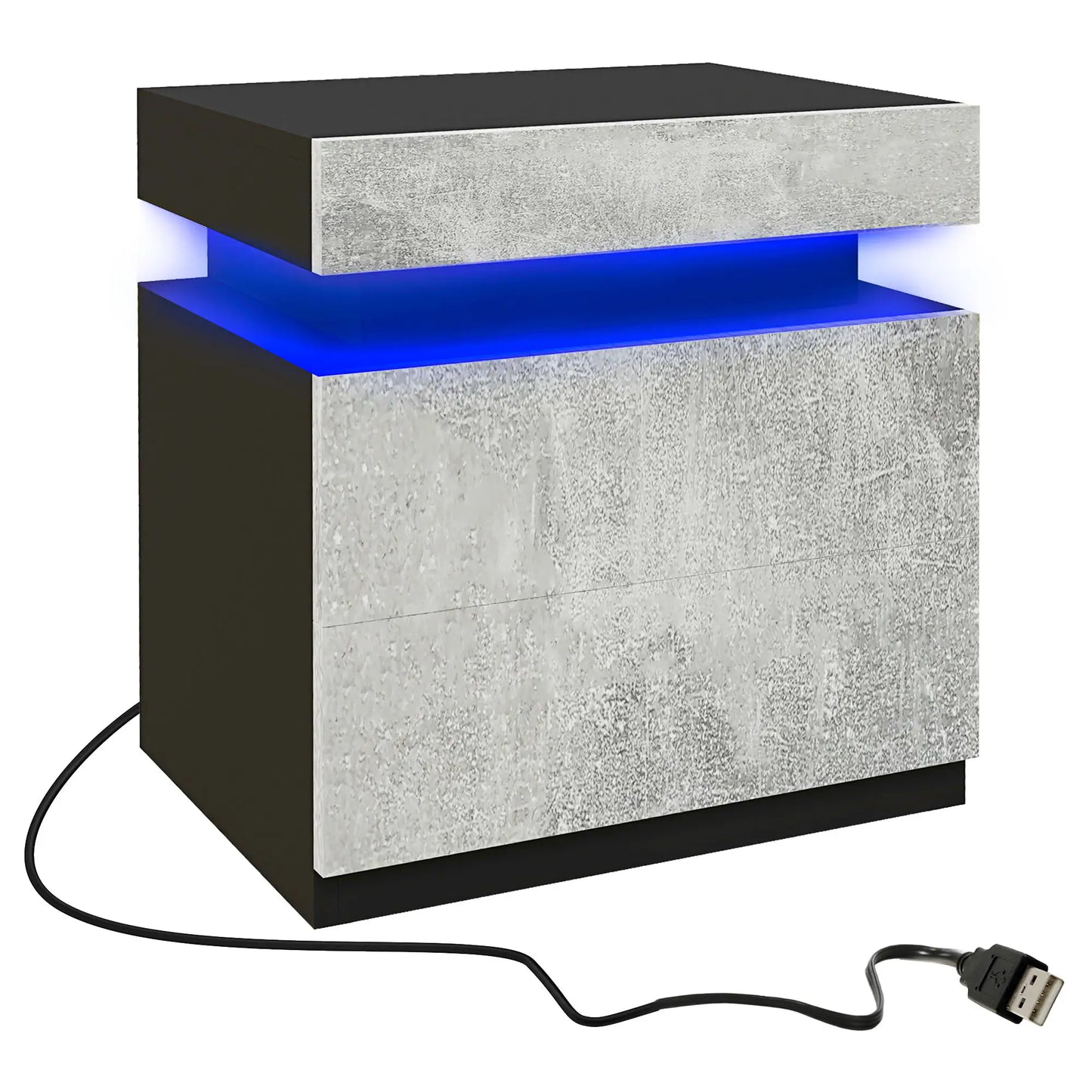 Nightstand, LED Lights, 2 Drawers, Cement Grey Bedside Tables at Gallery Canada