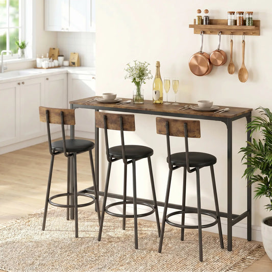 Bar Table Set, 4 PU Cushioned Barstools, Rustic Brown Bar Sets Rustic Brown, Black at Gallery Canada