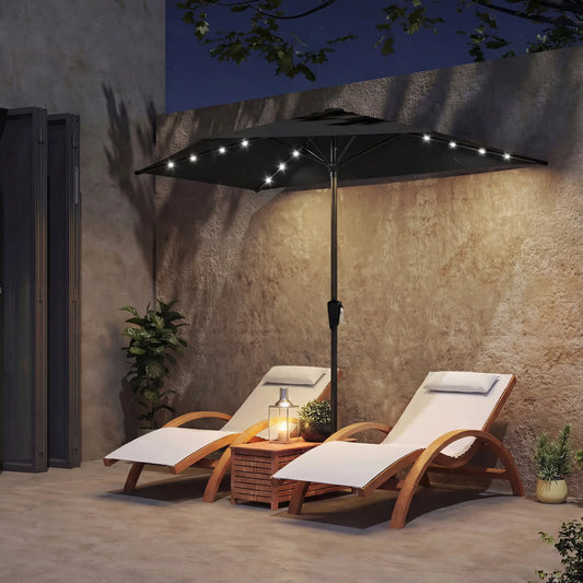 Half Outdoor Patio Umbrella, Solar LED Lights, Crank, 105.1" x 53.5", Black Half Round Umbrellas Black, Dark Grey at Gallery Canada