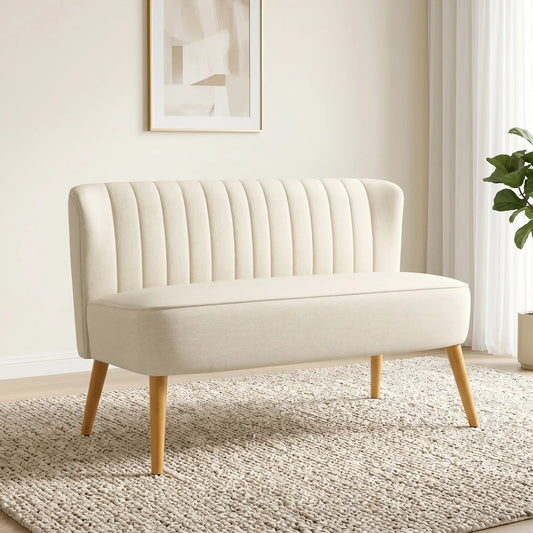 Modern 2 Seat Sofa, Upholstered Two Seater Couch, Cream White 2-Seater Sofas Cream White, Natural at Gallery Canada