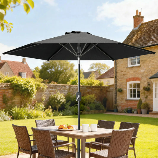 Patio Sun Umbrella, Outdoor Parasol, 6 Ribs, Black Sun Umbrellas Black at Gallery Canada