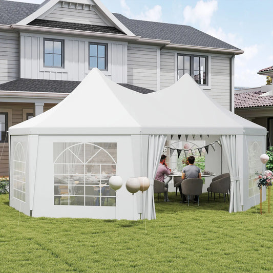 16' x 22' White High Peak Octagonal Wedding Tent, Removable Walls, White