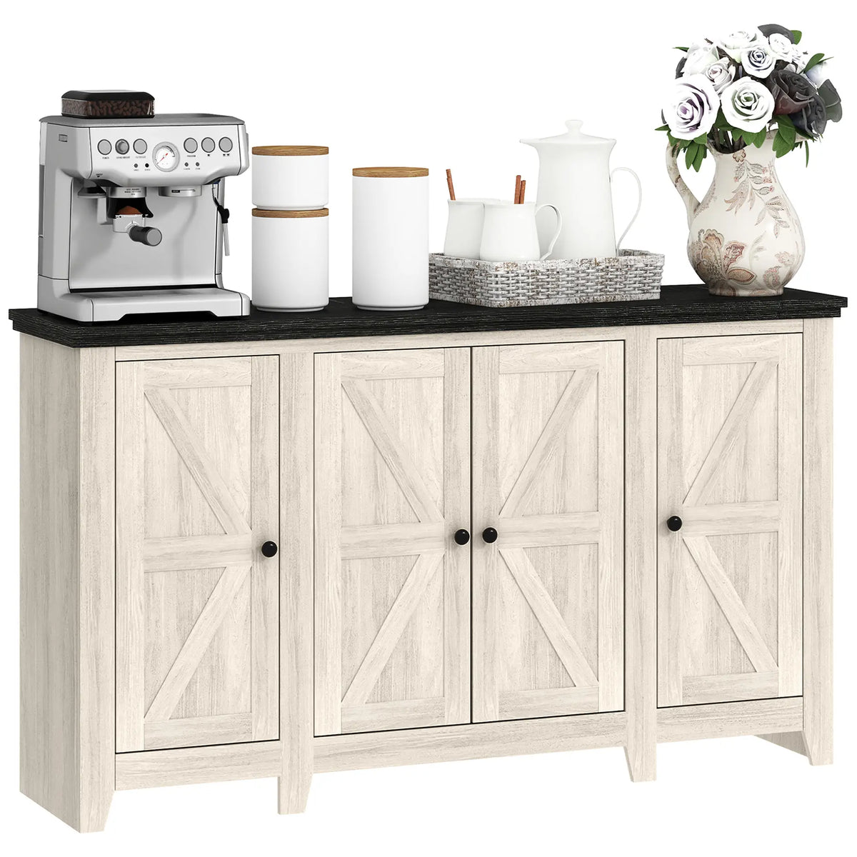 Rustic Sideboard, Buffet Cabinet, Adjustable Shelves, White Wood Grain, White Storage Cabinets at Gallery Canada