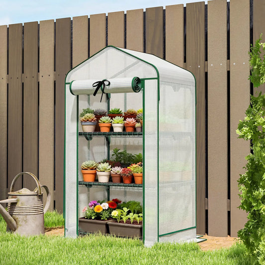 Mini Greenhouse With Screen Roof, 27.6" x 19.7" x 50", White Portable Greenhouses White, Dark Green at Gallery Canada