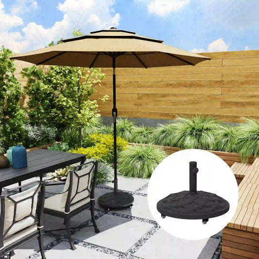 Round Patio Umbrella Base With Wheels, 44 Lbs Resin Stand, 1.3"/1.5"/1.9" Poles, Black Umbrella Bases Black at Gallery Canada