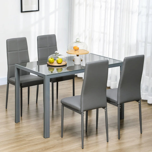 3-Piece Rectangular Glass Dining Table, Metal Frame, Faux Leather Chairs, Grey Bar Sets Grey at Gallery Canada
