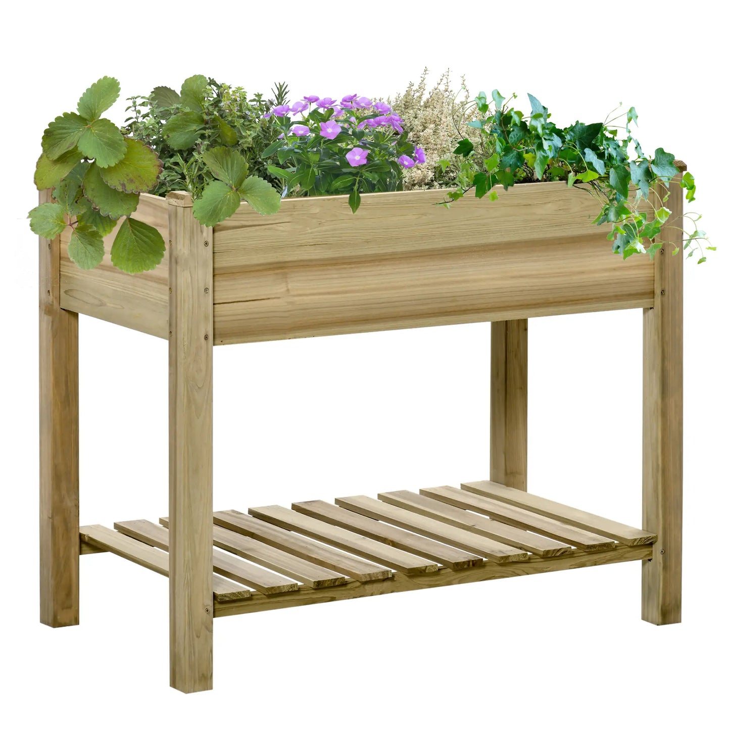 Elevated Wooden Planter Box With Legs And Storage Shelf, Green Elevated Garden Beds at Gallery Canada