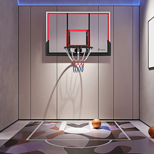 Wall Mounted Basketball Hoop, 43'' x 30'' Shatter Proof Backboard, Indoor Outdoor, Black Basketball Black, Clear, Red at Gallery Canada