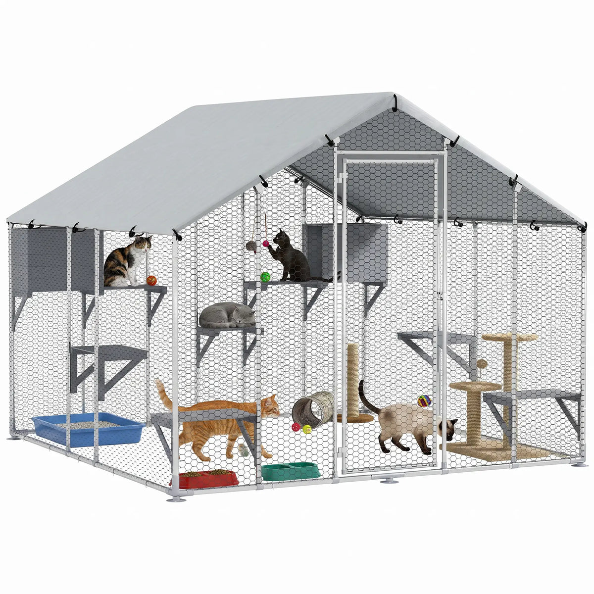 94.5" Large Metal Outdoor Catio, Waterproof Cover, 2 Resting Boxes, 7 Platforms Outdoor Cat Enclosures at Gallery Canada