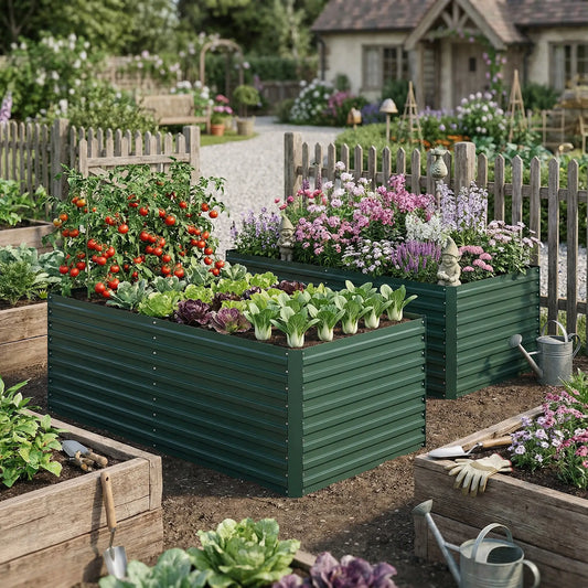 Set Of 2 Galvanised Raised Garden Bed, 6 x 3 x 2 ft, Green Galvanized Planter Boxes Green at Gallery Canada