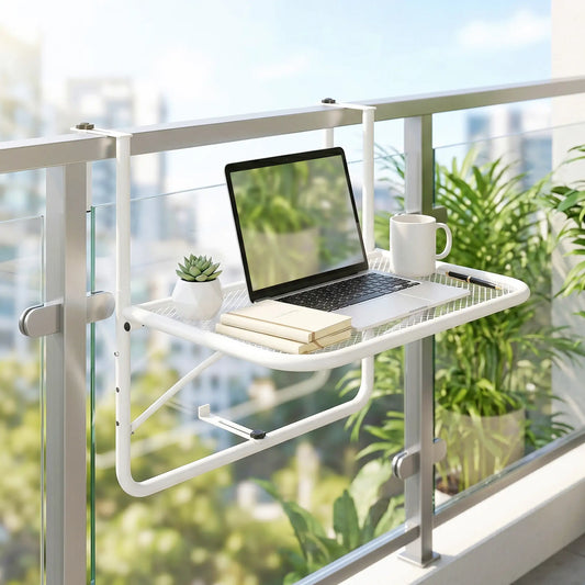 Adjustable Balcony Hanging Table, Metal Wall Desk, Outdoor Flower Stand, White Balcony Table Hanging White at Gallery Canada