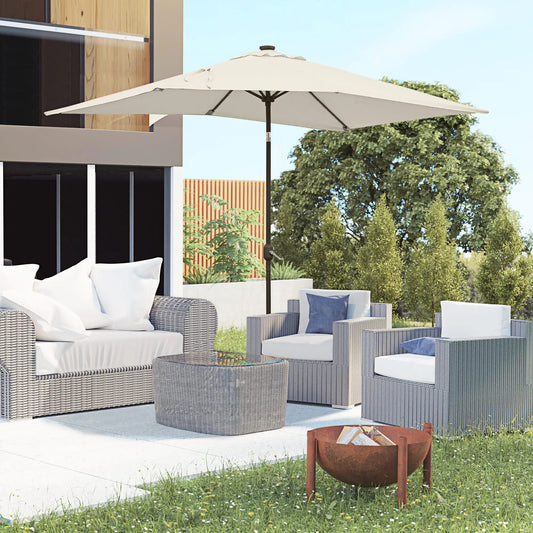 Rectangular Patio Umbrella, 6'x10', 22 LED Solar Lights, Crank Tilt, Beige Sun Umbrellas Beige at Gallery Canada