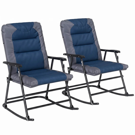 Folding Rocking Chair Set, 2 Padded Rockers with Armrest, Navy Blue Outdoor Rocking Chairs Navy Blue, Grey at Gallery Canada