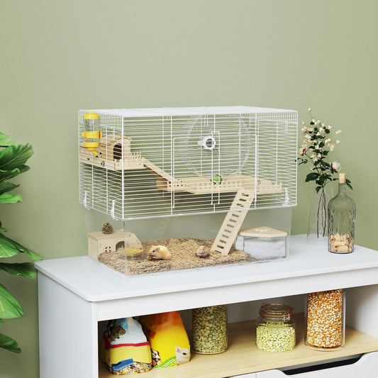 Hamster Cage with Deep Bottom, Wooden Ramp, Hut, Exercise Wheel, White Hamster Cages Natural, White at Gallery Canada