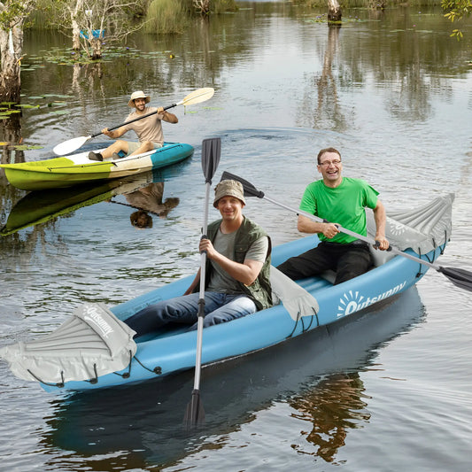 2-Person Inflatable Kayak, Foldable Fishing Boat, Aluminum Oars, Blue Water Sports & Boating Supplies Blue, Grey at Gallery Canada