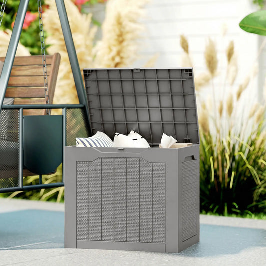 28 Gallon Deck Box, Resin Outdoor Storage With Handles, Waterproof UV Resistant Patio Storage Boxes Khaki at Gallery Canada