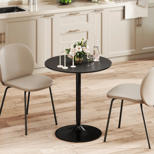 27.6" Round Kitchen Table for 2, Wood Veneer, Steel Base, Black Dining Tables Black at Gallery Canada