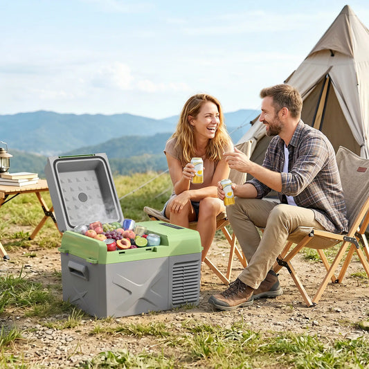 12QT Car Refrigerator, 12/24V DC, 110-240V AC, -68℉~68℉, Portable Cooler Car Coolers Green and Grey at Gallery Canada