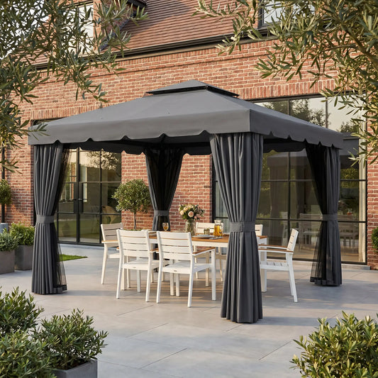 10' X 10' Gazebo With Curtains & Mesh Screen, Light Grey Gazebos Light Grey at Gallery Canada