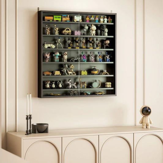 7-Tier Glass Display Cabinet, 2 Doors, 6 Adjustable Shelves, Black Display Bookshelves Black at Gallery Canada