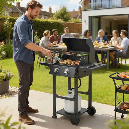 2 Burner Propane Gas Grill With Wheels, 18,400 BTU, Black