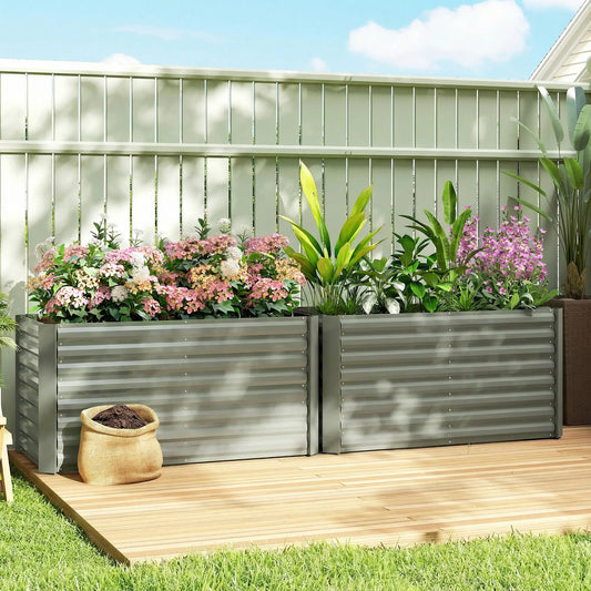 Jardinières en métal galvanisé, lit de jardin surélevé 4' x 2' x 2', gris clair