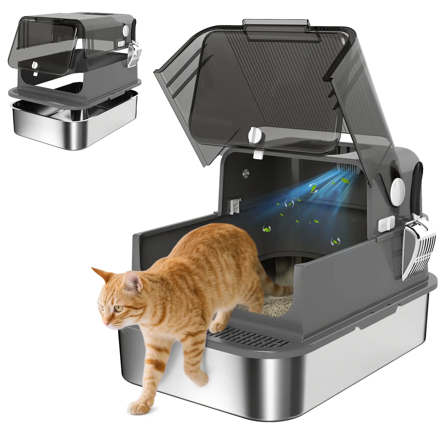 XXL Stainless Steel Cat Litter Tray, Enclosed, High Sides, Black Cat Litter Box Enclosures at Gallery Canada