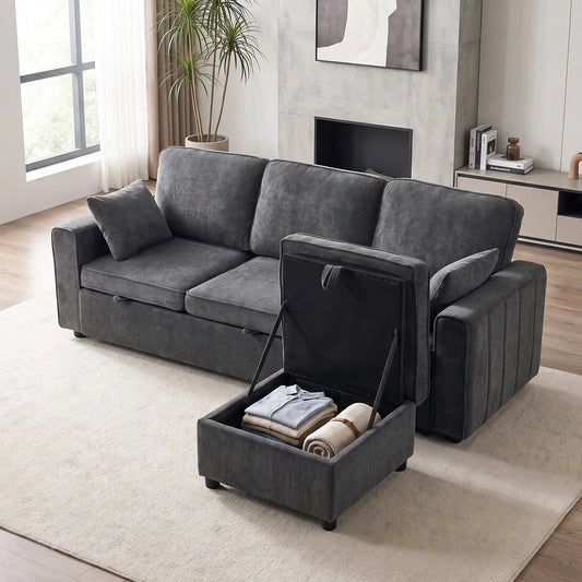 Modular Sectional Sofa Bed With Reversible Ottoman, Dark Grey Sofas & Reclining Chairs Dark Grey at Gallery Canada