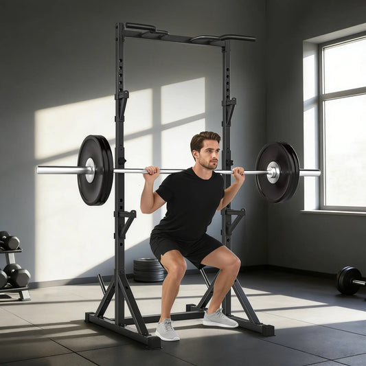 Adjustable Squat Rack, Bench Press Rack With Weight Plate Holders, Black Dumbbells & Barbells Black at Gallery Canada