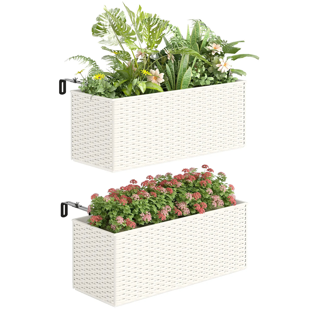 2 Pack 20 Inch Hanging Flower Pots, Railing Planter Box, White Planter Set at Gallery Canada