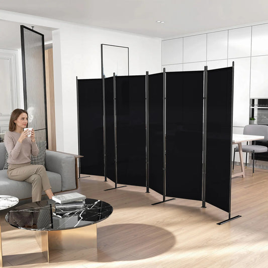 6 Ft 6 Panel Folding Room Divider, Portable Privacy Screen, Black Room Dividers Black at Gallery Canada