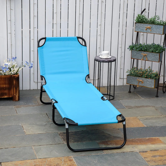 Outdoor Folding Lounge Chair, Reclining Mesh, Beach, Yard, Patio, Sky Blue