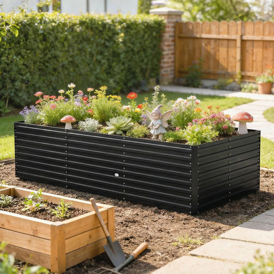 8' x 4' x 2' Raised Garden Bed, Galvanized Planter Box, Black