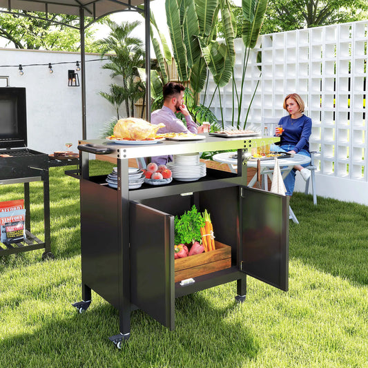 Outdoor Grill Cart Table With Foldable Side Table, 45.7"x19.7", Black Outdoor Grill Carts Black at Gallery Canada