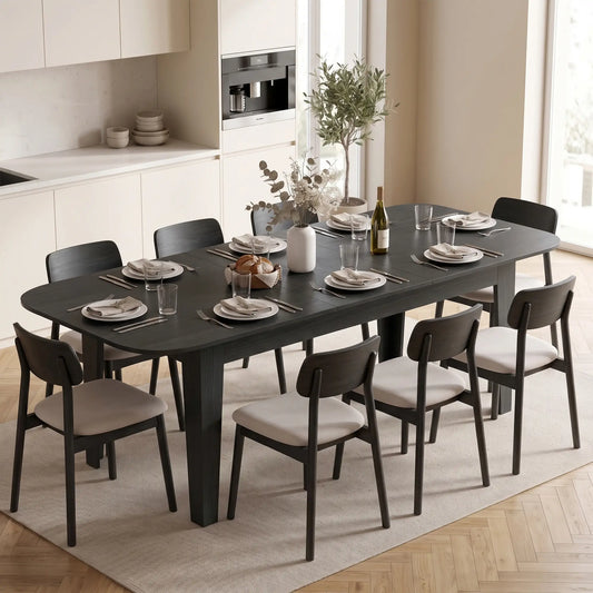 Extendable Oval Dining Table for 4-6, Farmhouse Kitchen Table, Black, Black Dining Tables Black Wood Grain at Gallery Canada